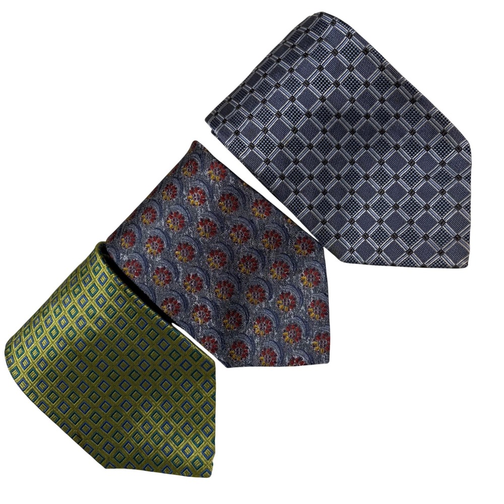 Lot 3 Ermenegildo Zegna Necktie 3.5x58 Multicolor Silk Geometric Floral Italy